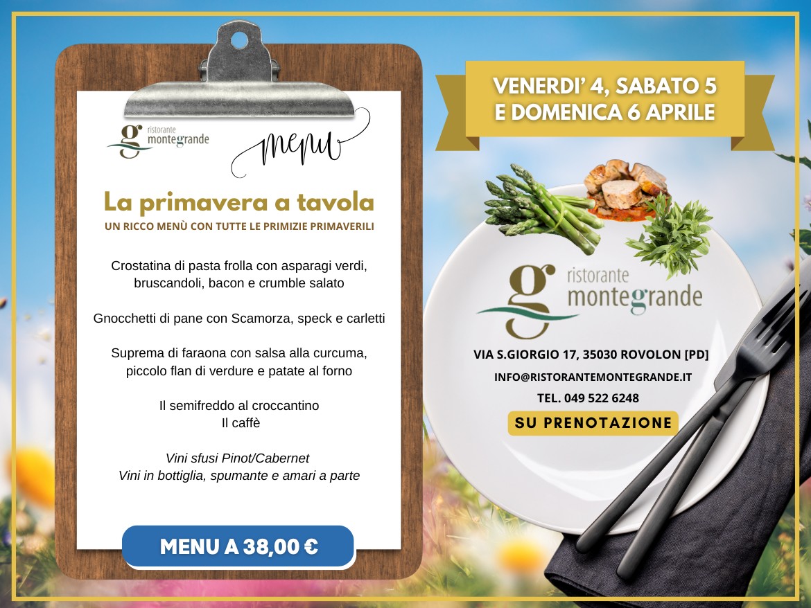 Menù di primavera a base di asparagi, bruscandoli, carletti e faraona, primo weekend di aprile, Ristorante Montegrande Rovolon Colli Euganei, Padova