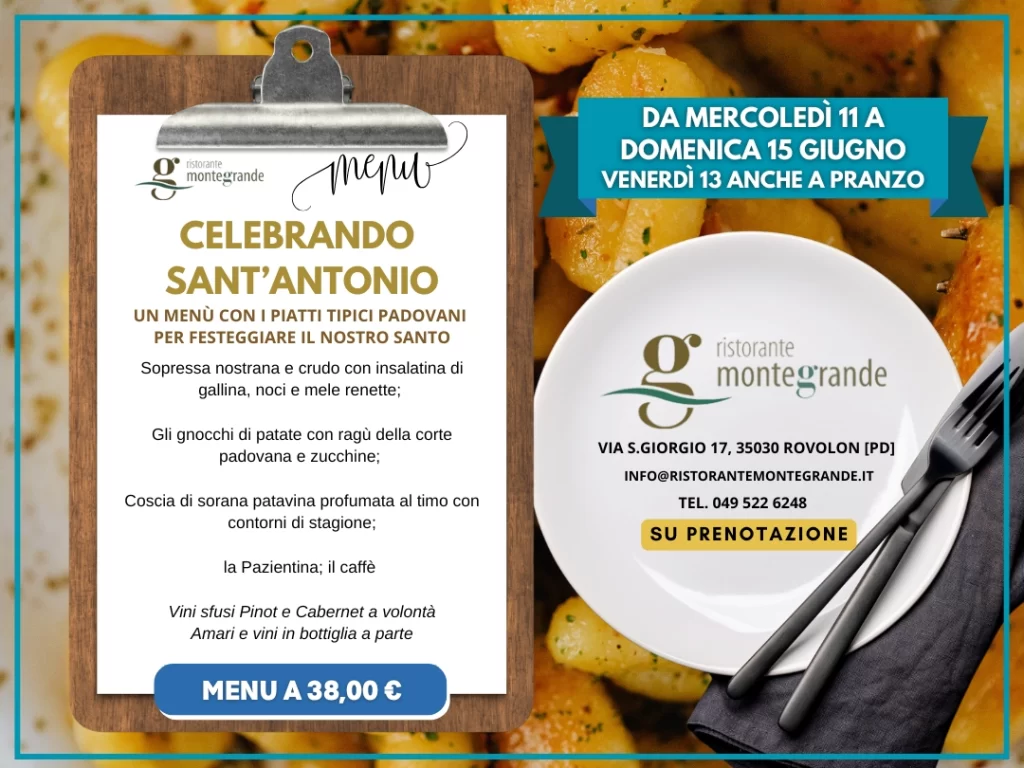 Grafica con testo per il menù di Sant'antonio al Ristorante Montegrande di Rovolon
