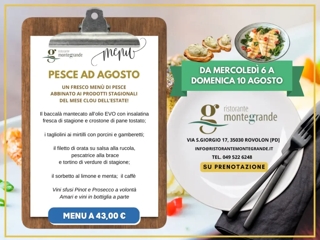 Menù di pesce a 43 € sui Colli Euganei Rovolon
