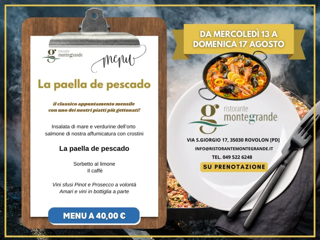 Menù Paella de Pescado a 40 euro, Ristorante Colli Euganei Rovolon