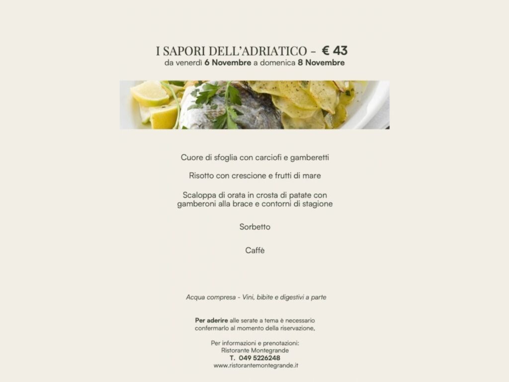 I sapori dell'Adriatico,menù sui colli Euganei
