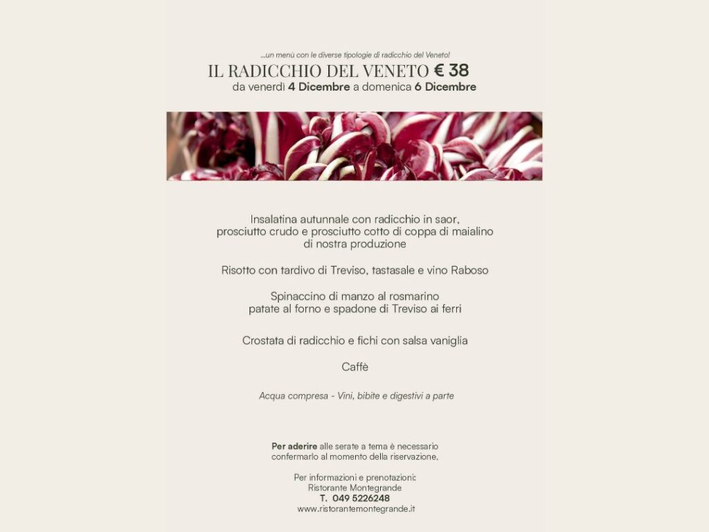 un menù con le diverse tipologie di radicchio del Veneto
