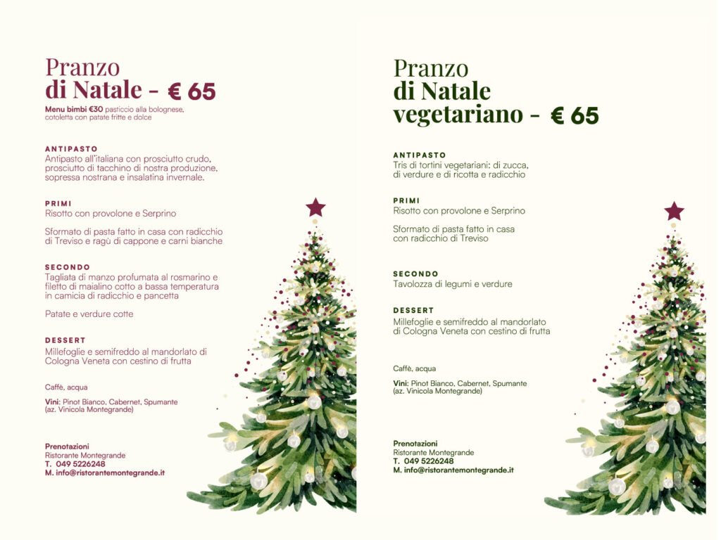 menu di Natale, classico o vegetariano e menù bimbi